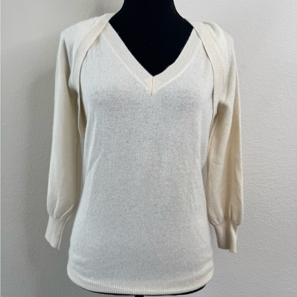 Neiman Marcus 100% Cashmere Sweater Women’s M Shrug Layer Y2K Preppy Neutral‎